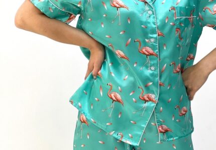 Зеленая пижама с фламинго